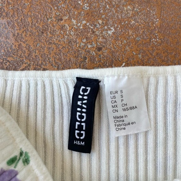 H&M cream floral tube top crop top sz s - Picture 6 of 6